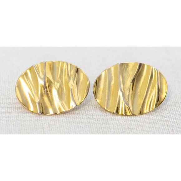 Vintage Zebra-patterned Gold Tone Oval Clip On Earrings - K1 - Picture 2 of 3